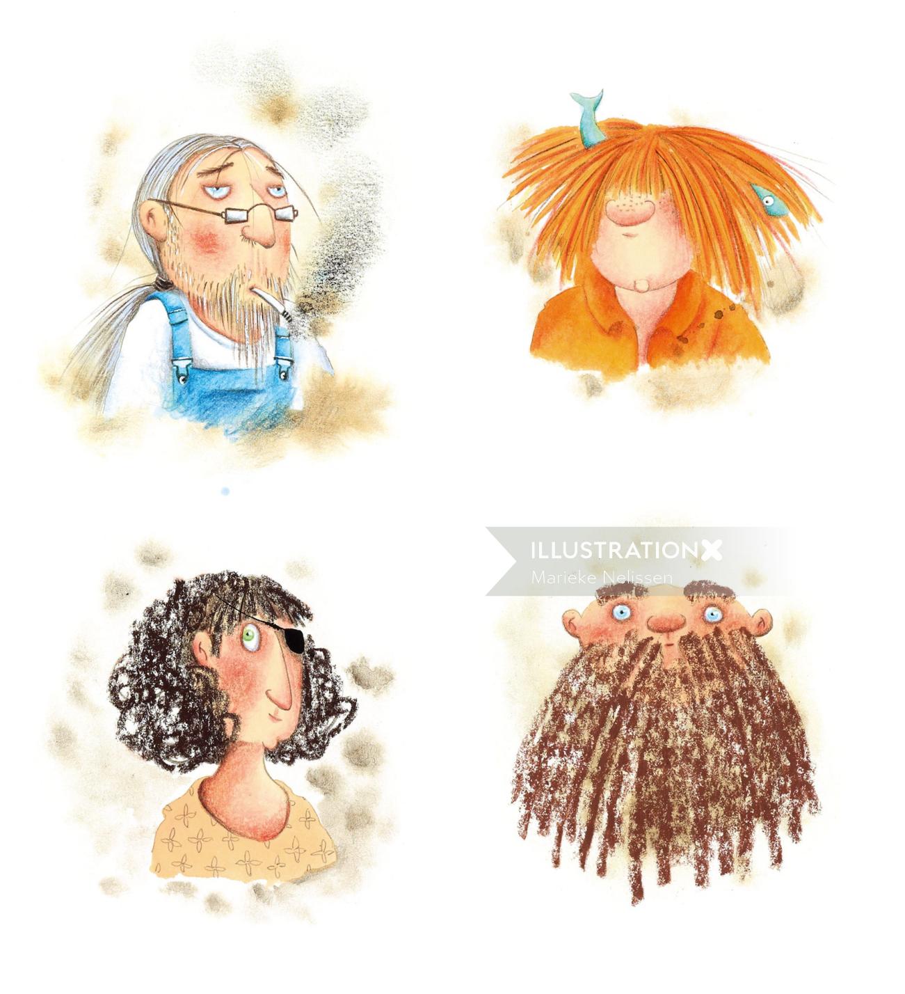 Different characters of woman for a children's book by Marieke Nelissen