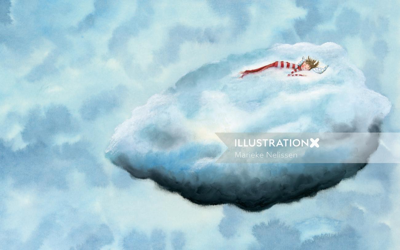 雲の上で寝ている子供