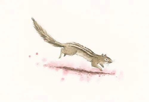 Watercolor illustration of a running chipmunk with a long tail