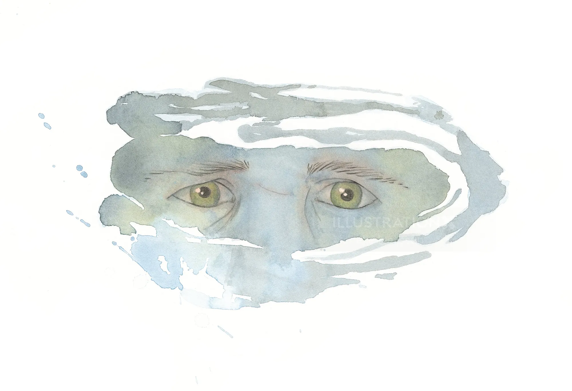 Watercolor reflection of a face in rippling water