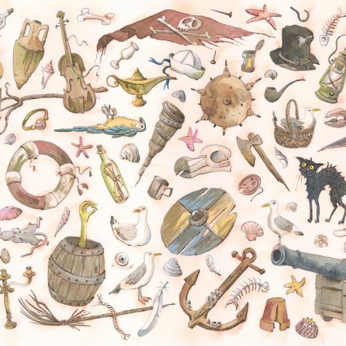 Vintage-style illustrations of old European legends and artifacts