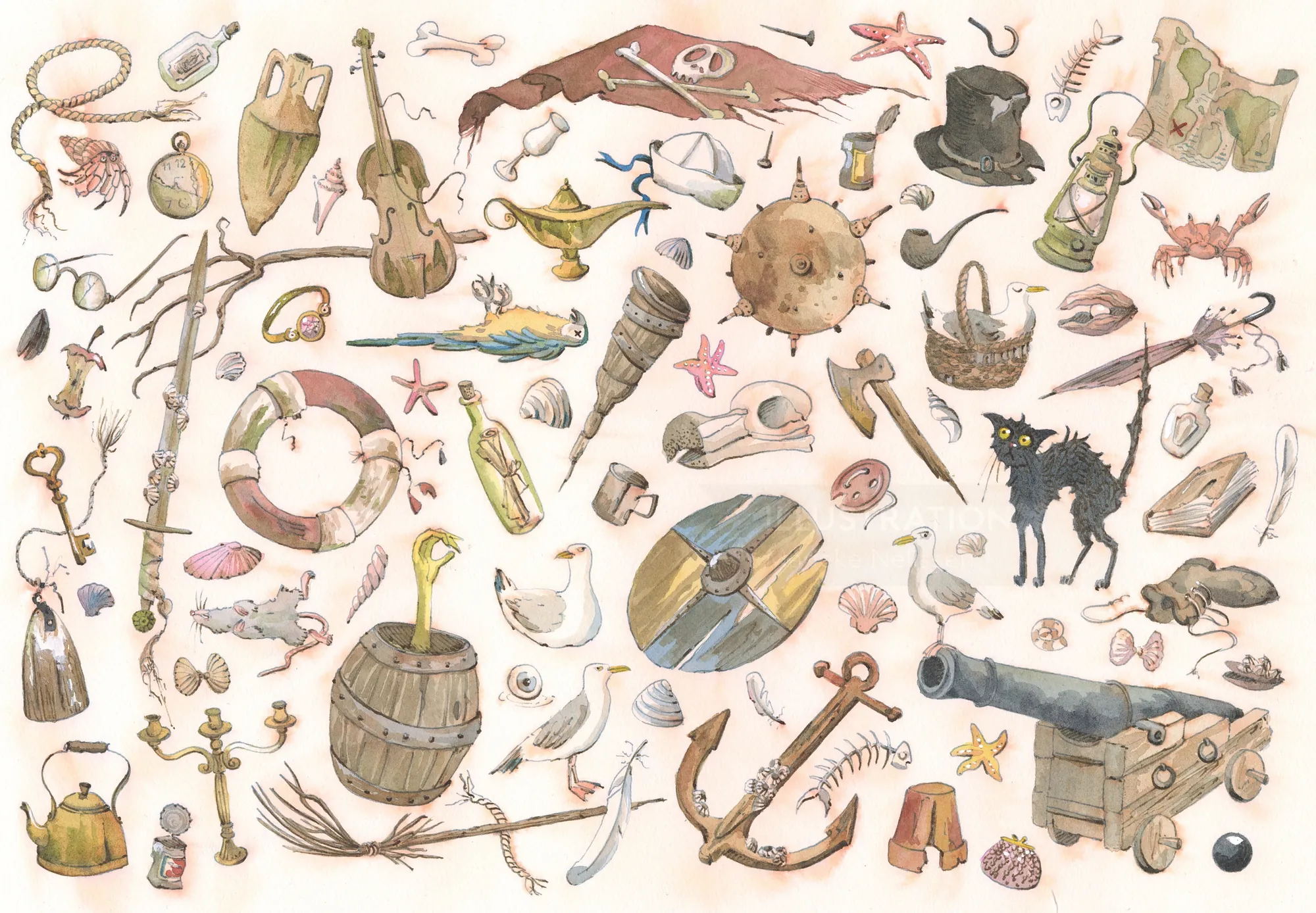 Vintage-style illustrations of old European legends and artifacts