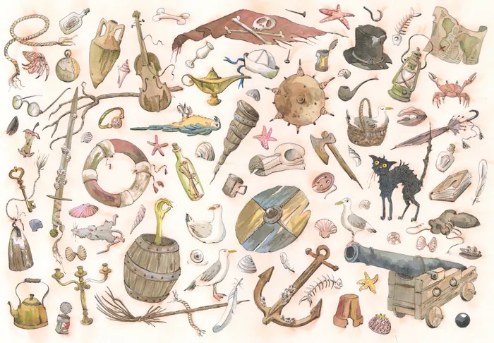 Vintage-style illustrations of old European legends and artifacts