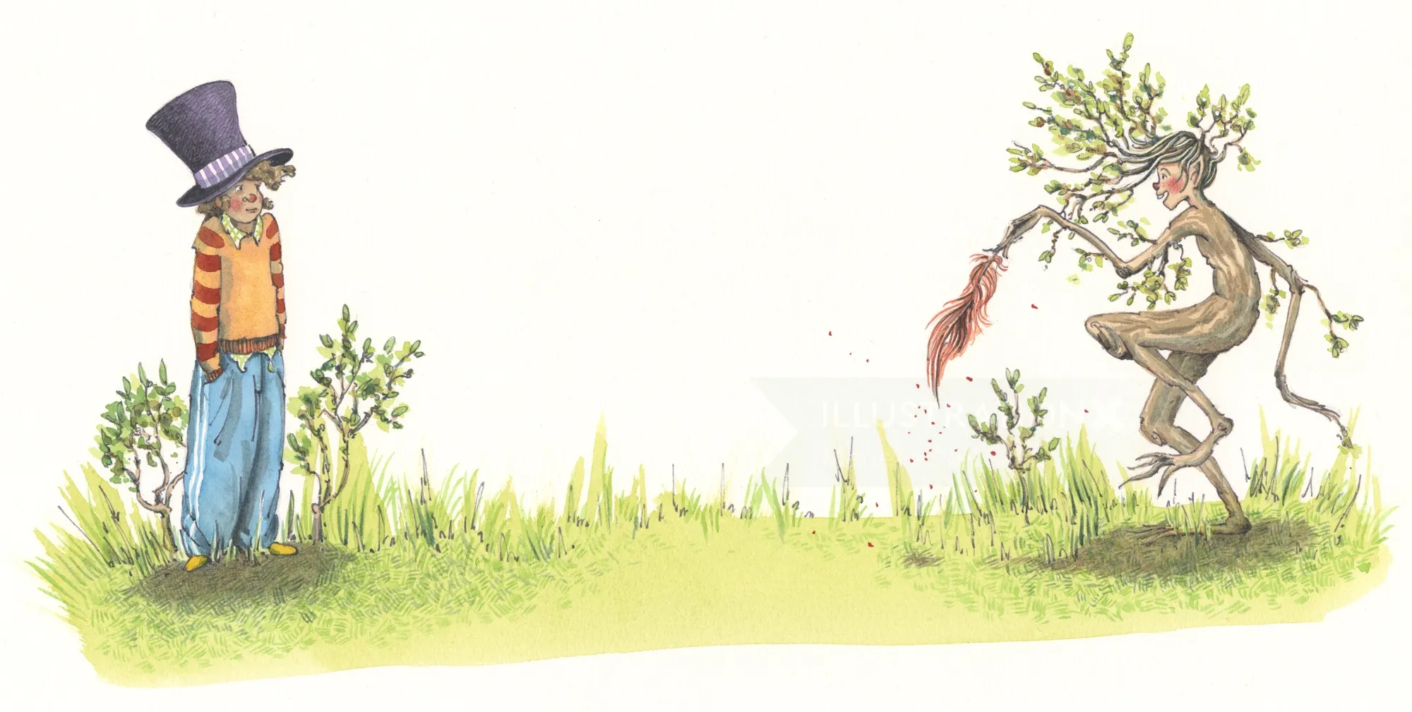 Illustration of two whimsical characters from Hotel Zweefkees by Marieke Nelissen