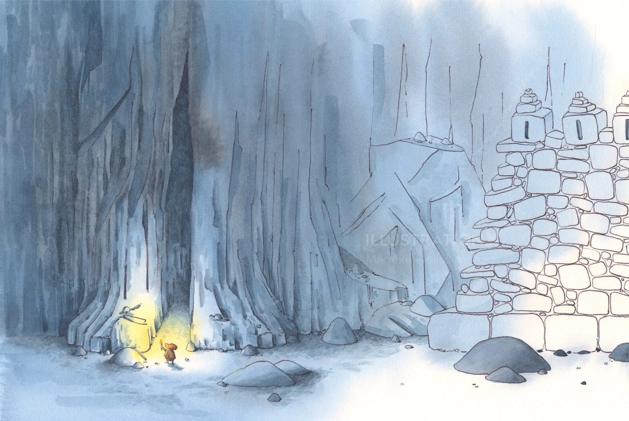 Illustration from Hotel Zweefkees by Marieke Nelissen with magical cave scene