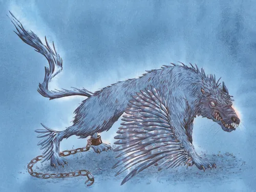 Illustration of a winged, chained beast from Dutch folklore by Marieke Nelissen