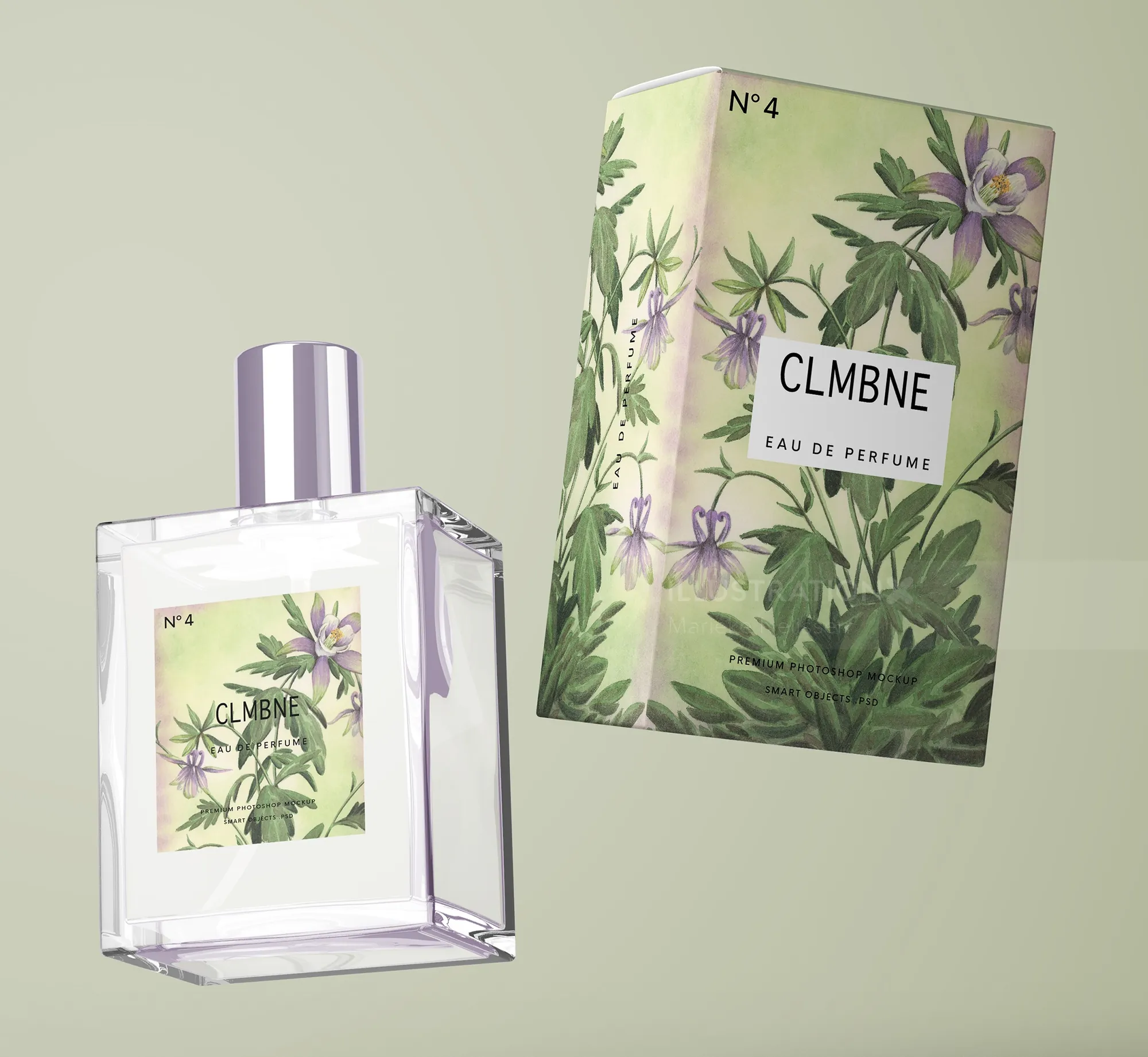 Flacon de parfum et emballage en boîte à motif floral par Marieke Nelissen