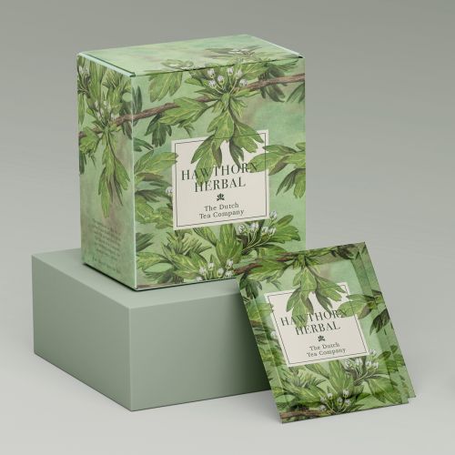 Illustration of herbal tea packaging and cup by Marieke Nelissen