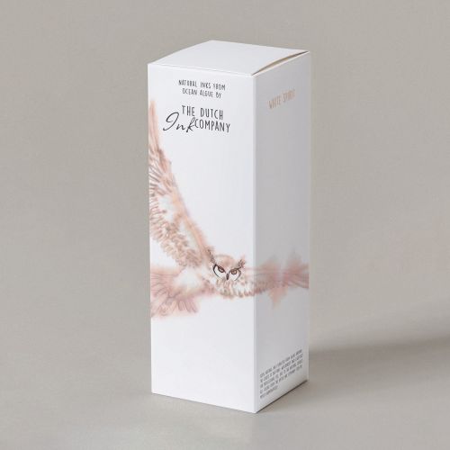 Ink packaging with owl illustration by Marieke Nelissen