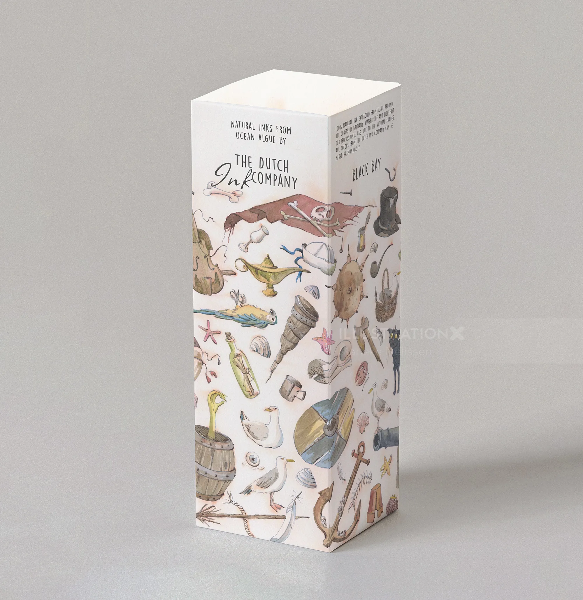 Packaging with vintage nautical and marine-themed illustrations by Marieke Nelissen