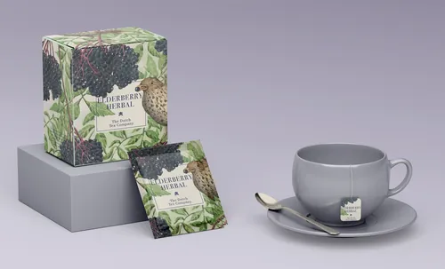 Marieke Nelissen 出品的花草茶盒、茶包、茶杯和茶碟