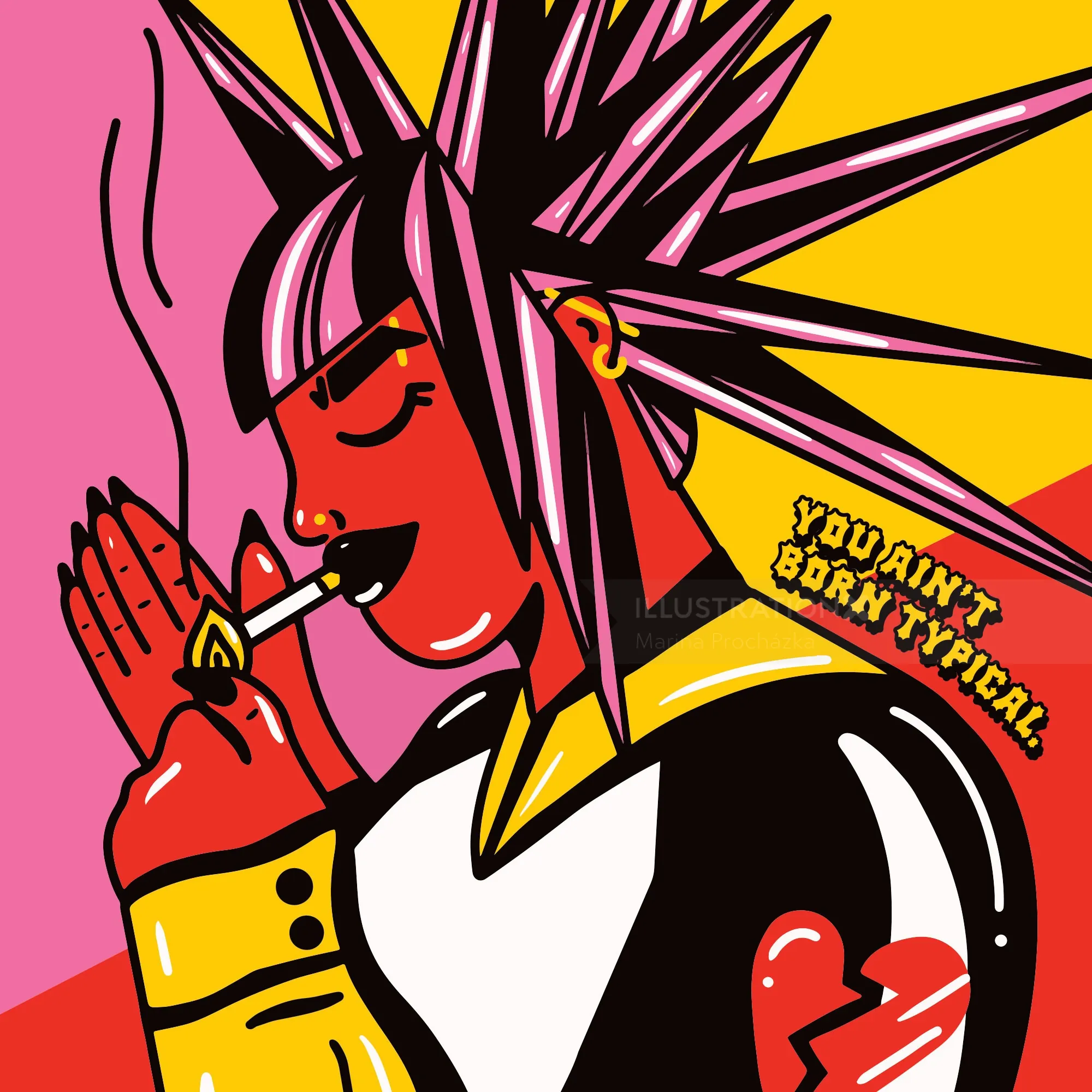 Punk woman with spiked hair lighting cigarette by Marina Procházka