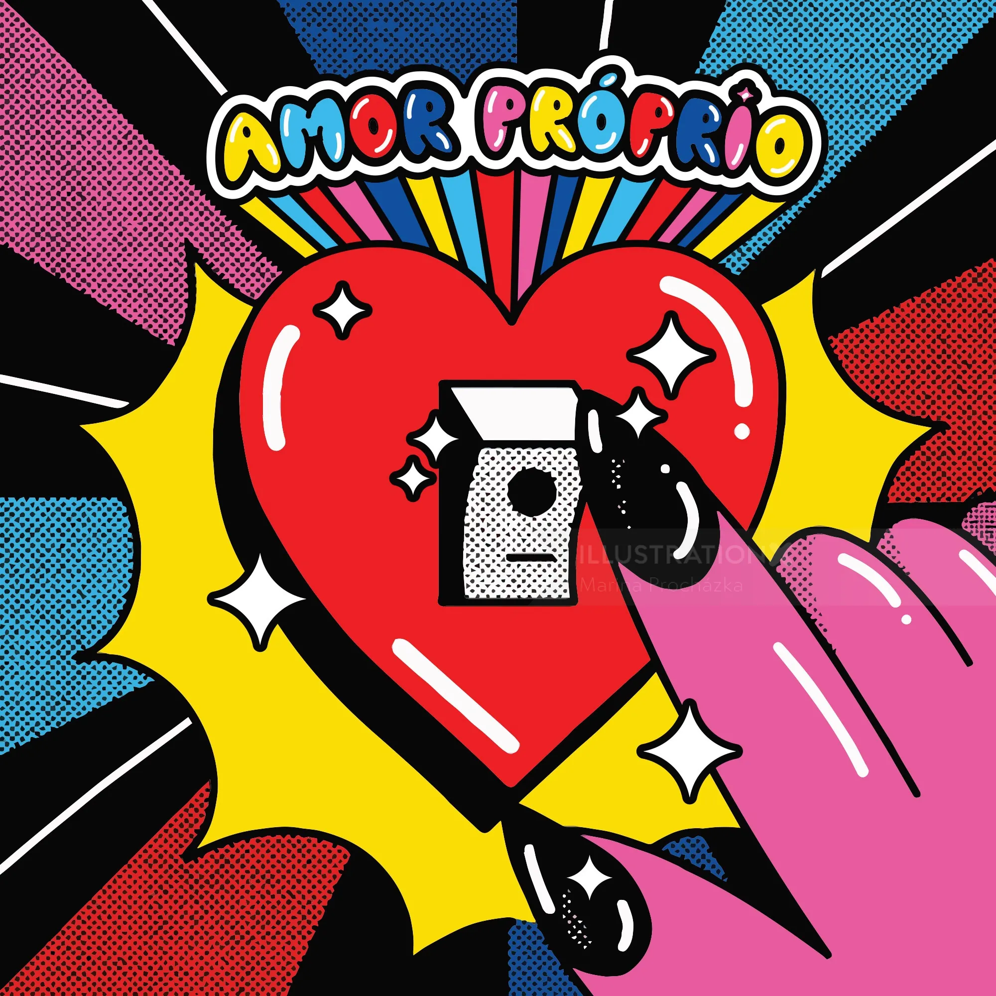 Pop art heart with coffee bag and colorful background by Marina Procházka