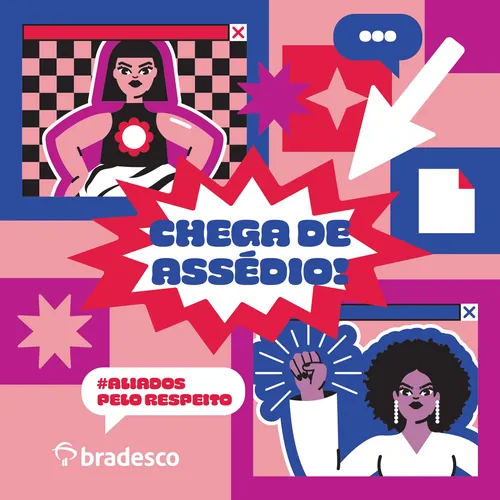 Anti-harassment message with two women and symbols by Marina Procházka