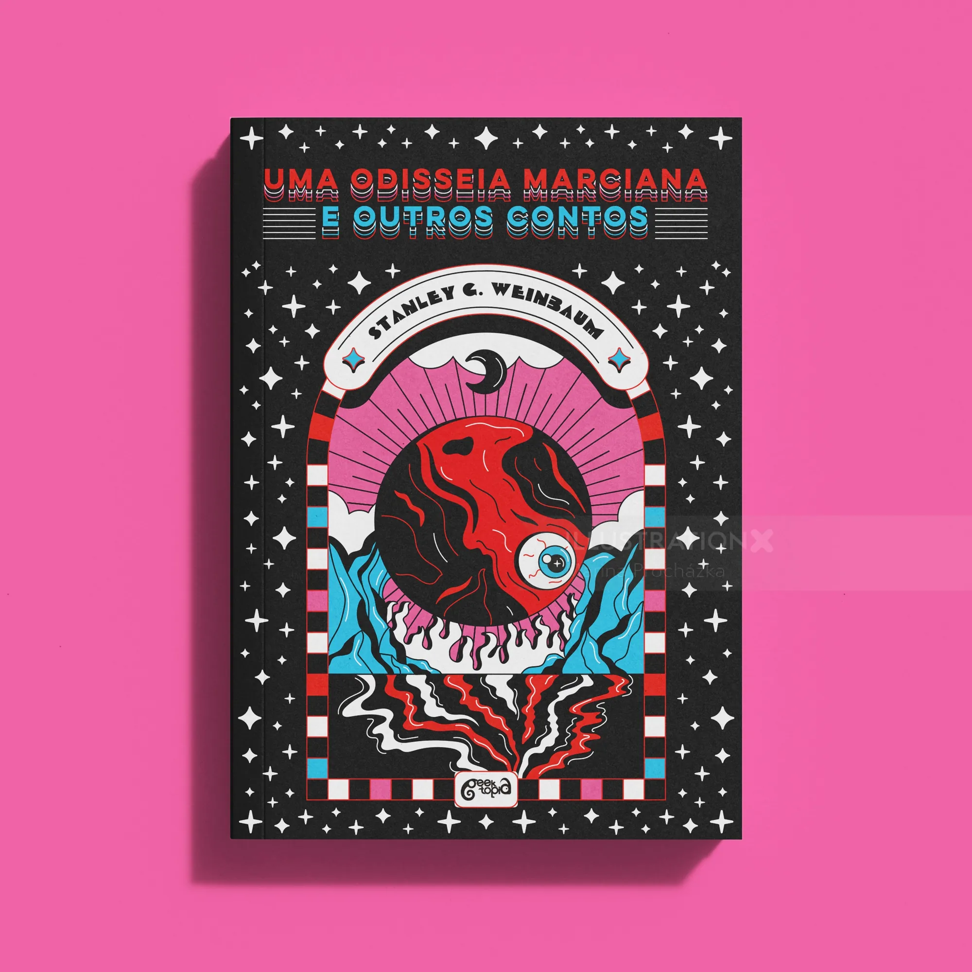 Book cover with abstract red Mars illustration and cosmic background