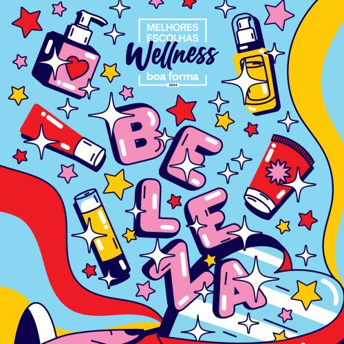 Illustration of Maybelline waterproof mascara with colorful letters and stars