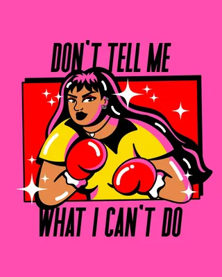 Female boxer with red gloves and motivational text