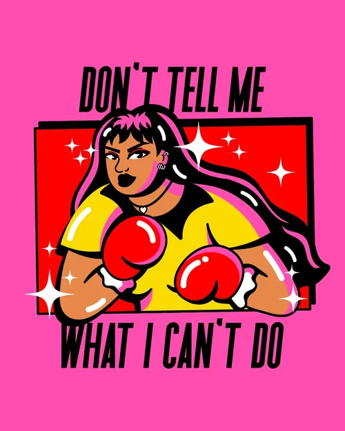 Female boxer with red gloves and motivational text