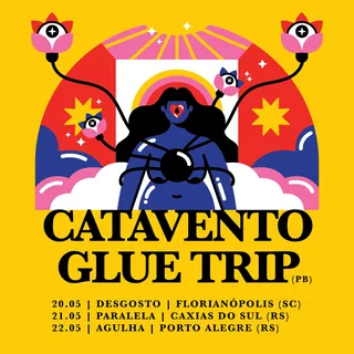 Colorful concert poster with stylized figure and celestial symbols by Marina Procházka