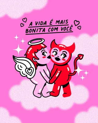 Angel and devil characters holding hands with love message by Marina Procházka