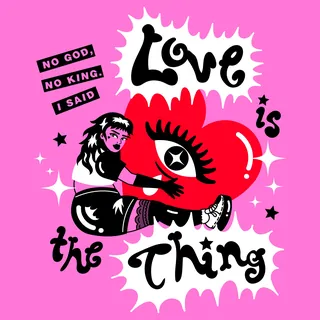 Love is the thing illustration by Marina Procházka featuring girl hugging heart