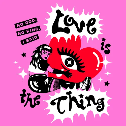 Love is the thing illustration by Marina Procházka featuring girl hugging heart
