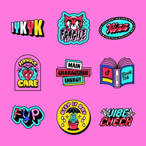 Colorful pop culture inspired stickers with playful designs by Marina Procházka