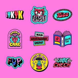 Colorful pop culture inspired stickers with playful designs by Marina Procházka