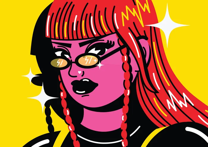 Pop art portrait of a woman with red hair and glasses by Marina Procházka