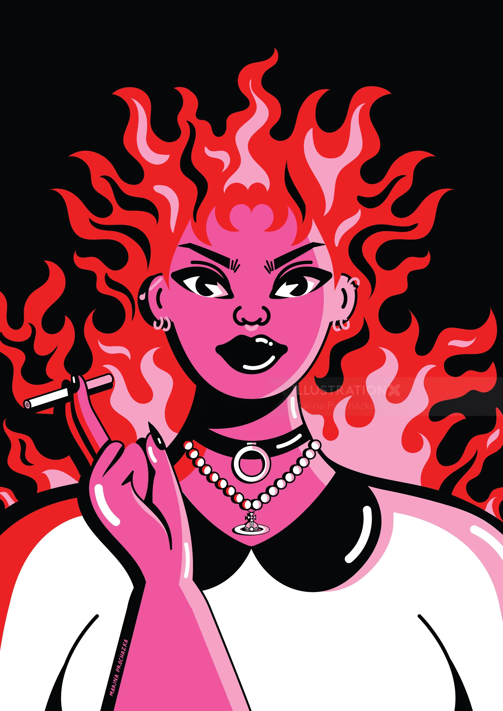 Fiery-haired woman smoking cigarette by Marina Procházka