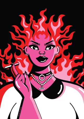 Fiery-haired woman smoking cigarette by Marina Procházka