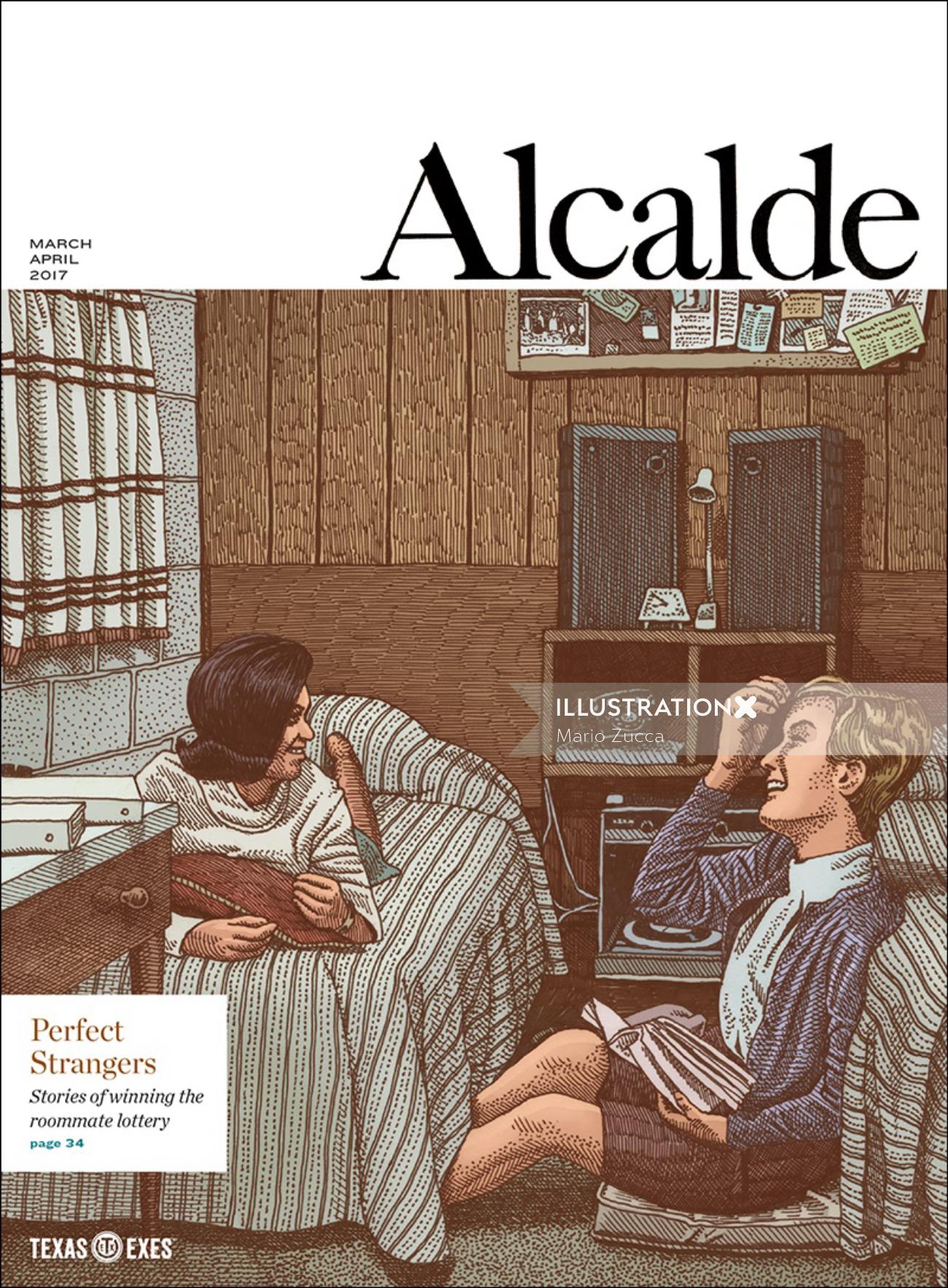 Cover page illustration of Perfect strangers for The Alcalde magazine