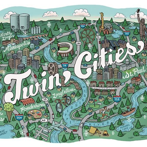 Illustrated map of Minnesota twin cities
