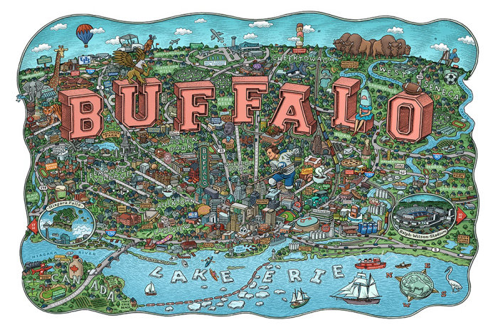 Detailed map illustration of Buffalo city