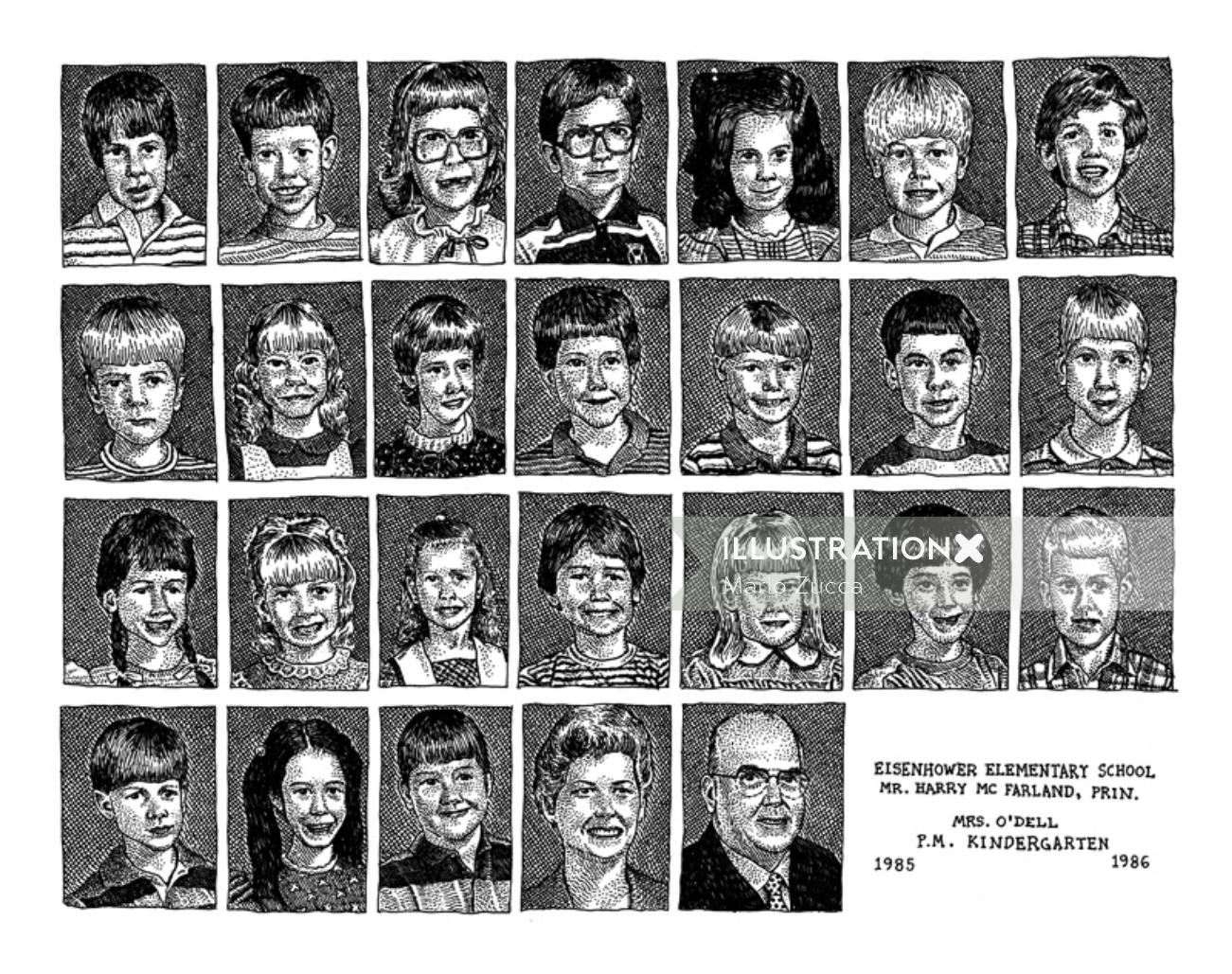 Portrait en noir et blanc des écoliers d&#39;Eisenhower