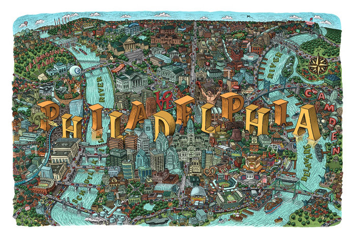 Philadelphia city map illustration by Mario Zucca