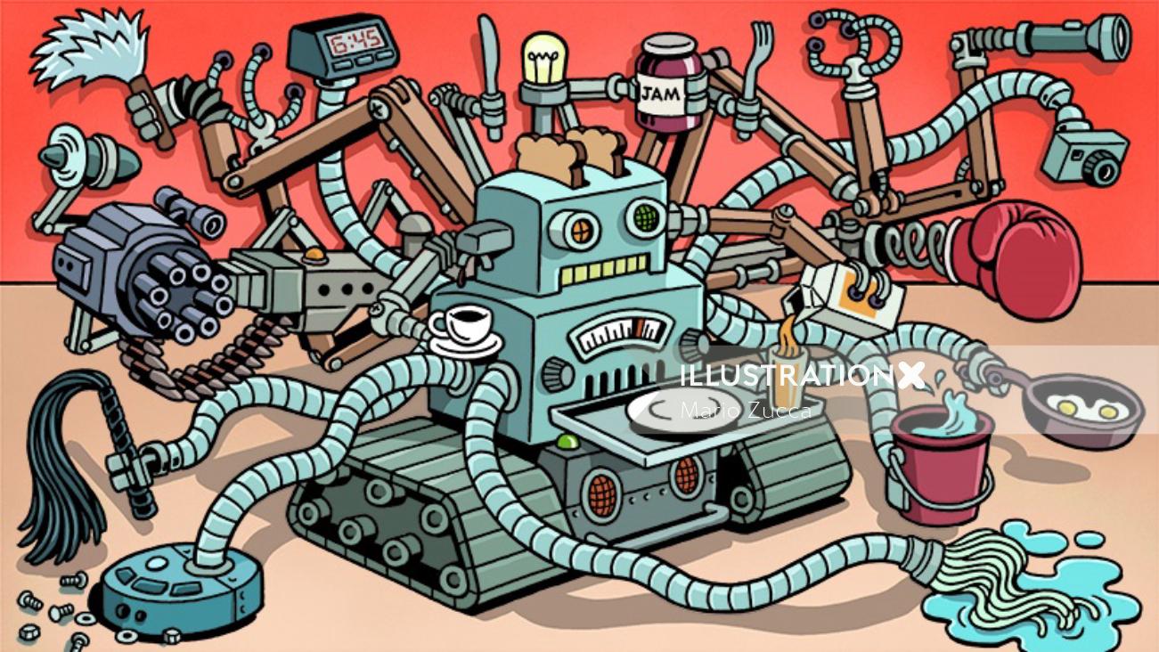 Caricature du futur robot multitâche