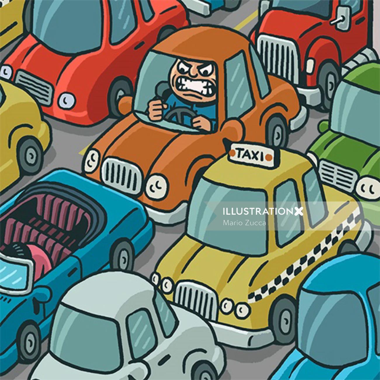 Traffic Rage | Illustration by Mario Zucca
