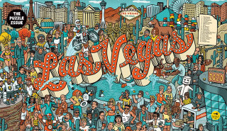 Ariel ver ilustração de Las Vegas, mostrando ícones populares de Vegas.
