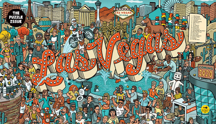 Ariel view illustration of Las Vegas showing popular Vegas Icons.