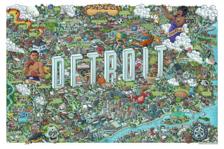 Ilustração detalhada do mapa da cidade de Detroit