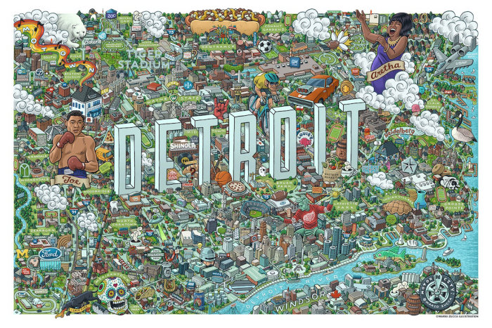 Detailed Map Illustration of Detroit City