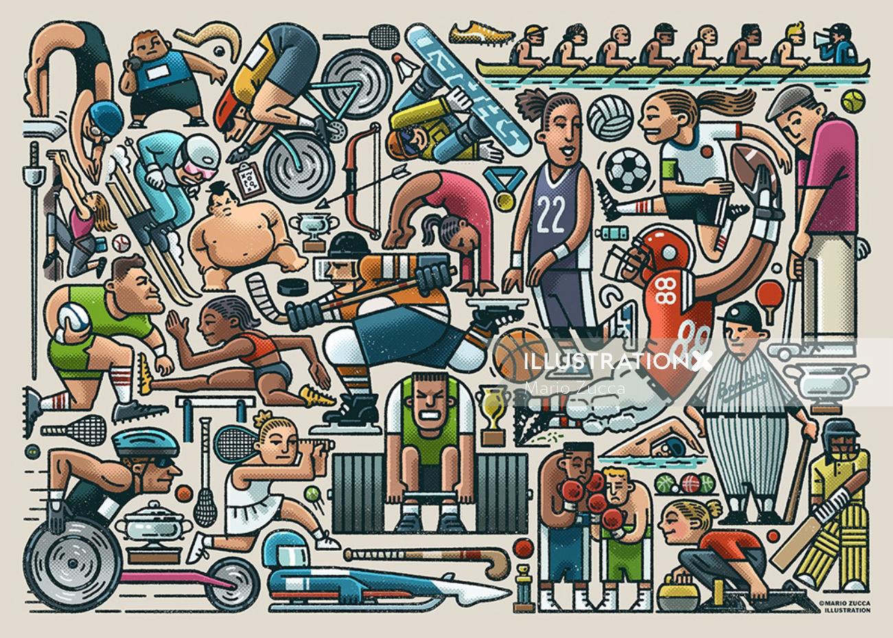 Sports players collage art