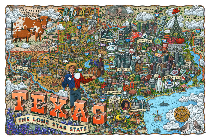 Affiche Cherche et trouve de la carte du Texas