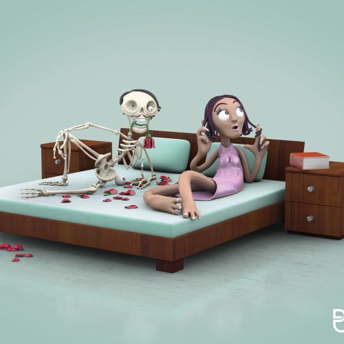 3d skeleton and girl
