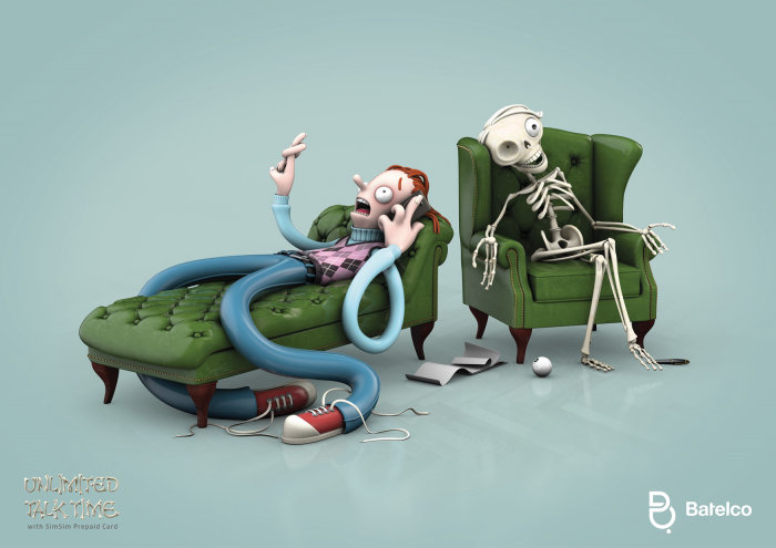 3D homem e esqueleto relaxando