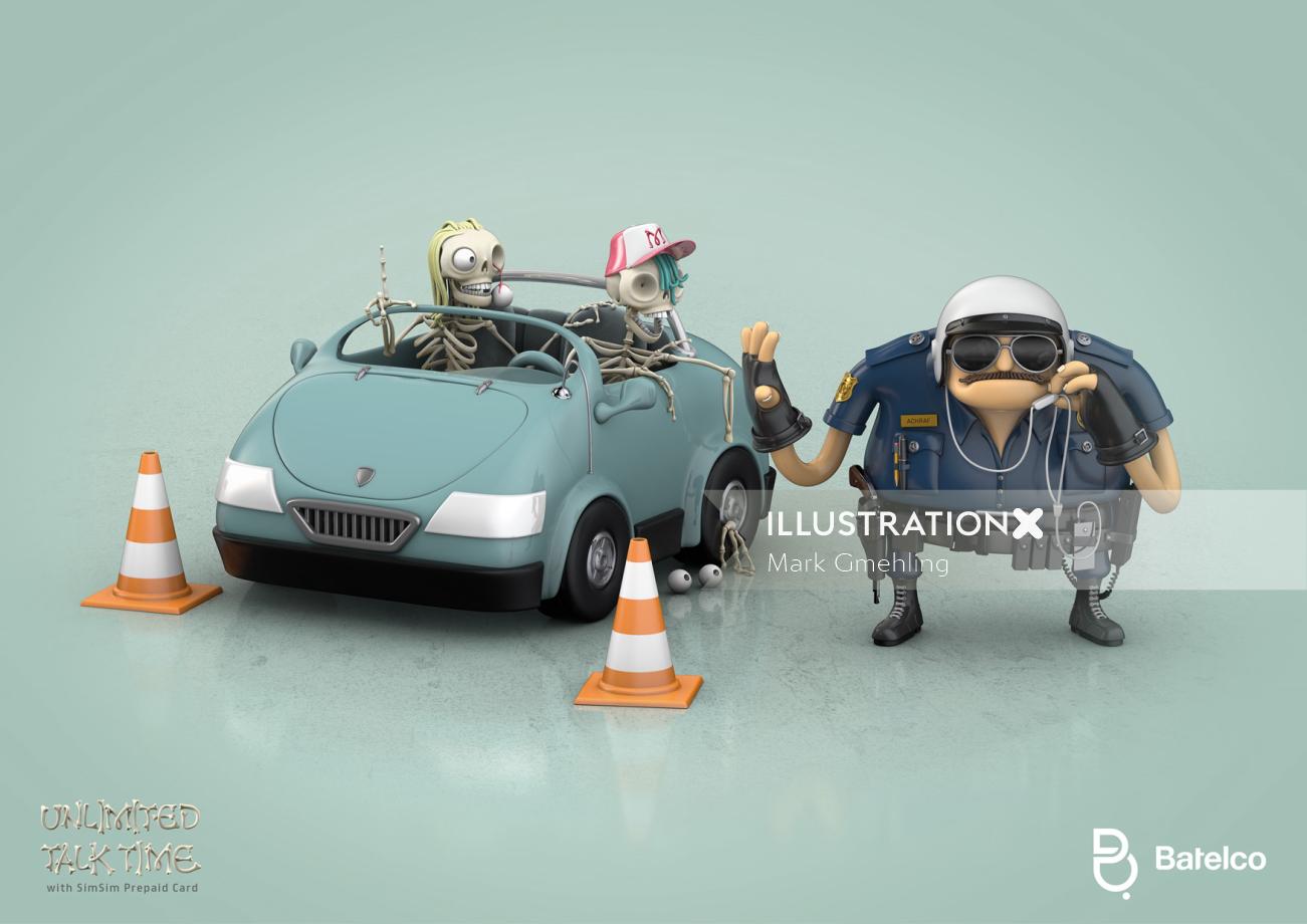3d CGI Traffic police and car