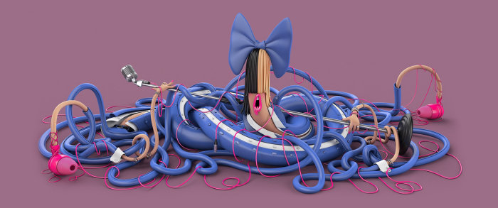 Personagem 3D CGI azul com fios longos