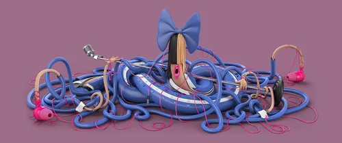 3d CGI blue character with long wires