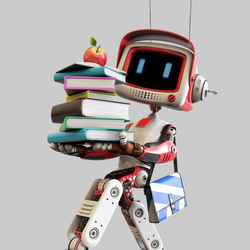 3d cgi robot  with books